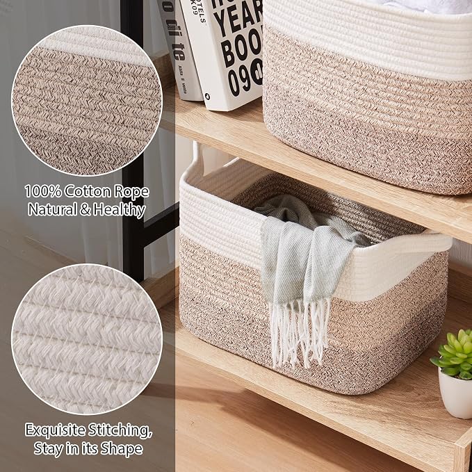 OIASKET Storage Baskets for Organizing, Woven Baskets for Shelves, Rectangle Decorative Organizer for Storage Clothes, Toy, Books, Towels Nursery Bins 3 Pack (Gradient Yellow, 15.75"x11.8"x9.85")