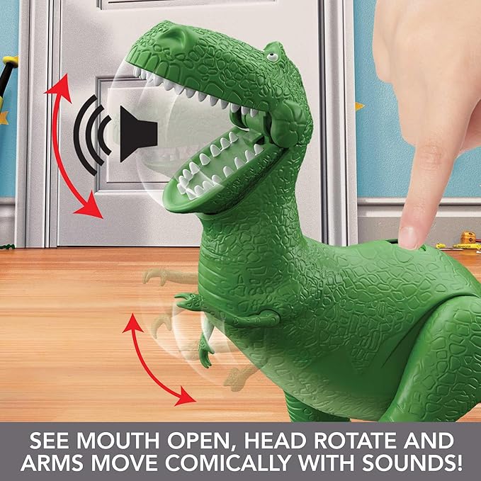 Mattel Disney and Pixar Toy Story Talking Dinosaur Action Figure with Movng Arms, Roarin’ Laughs Rex Dino Toy, 10.8-inch T Rex with 40+ Sounds & Phrases