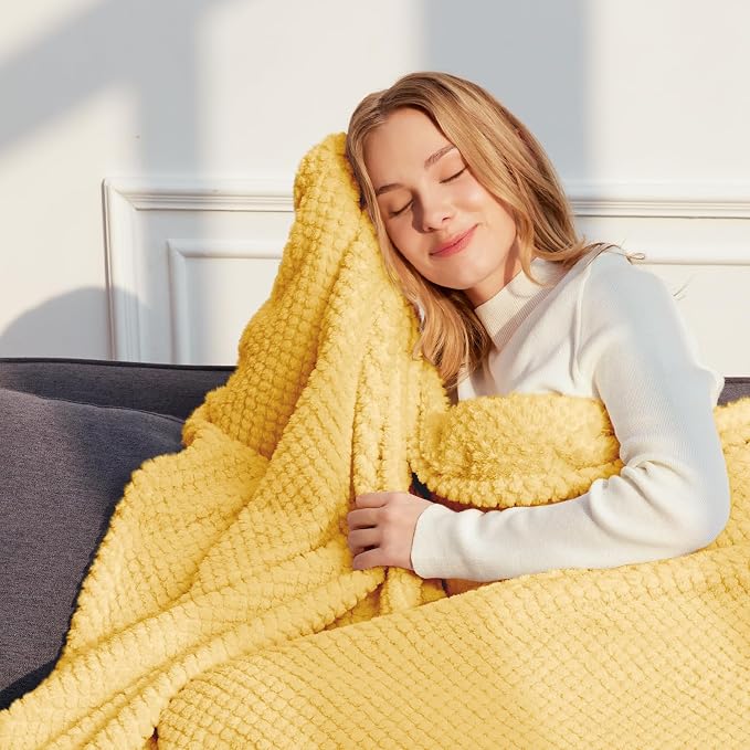 Whale Flotilla Soft Fleece Queen Size Bed Blanket, Yellow | 90x90 Inch, Suitable for Bed, Fluffy Fuzzy Jacquard Blankets for All Season, Lightweight and Cozy