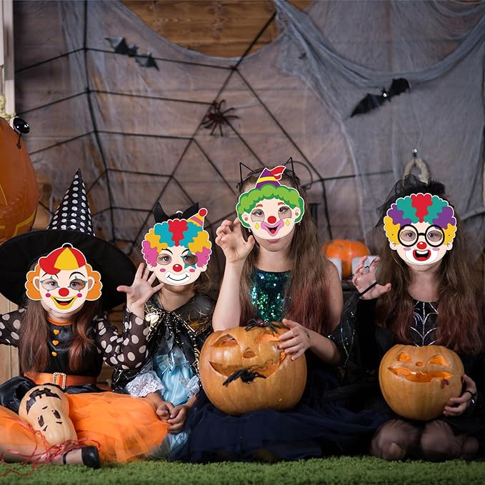 24 Pcs Circus Crafts for Kids Color Your Own Clown Masks DIY Coloring Circus Arts and Crafts for Circus Party Supplies Birthday Carnival Halloween Thanksgiving Cosplay Dress Up World Book Day