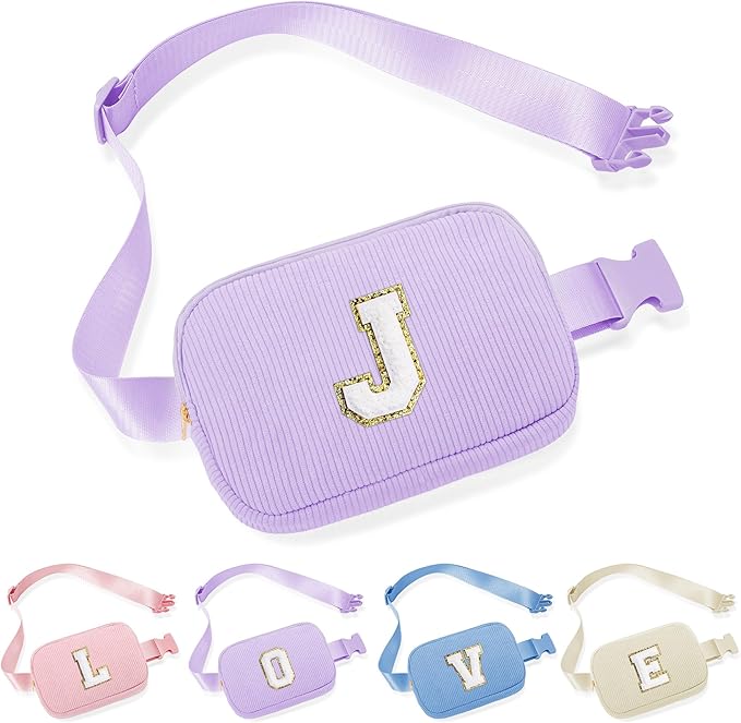YOOLIFE Initial Small Crossbody Bag, Gifts for Kids Girls Purple Small Letter Belt Bag Teen Girls Year 5 6 7 8 9 10 11 12 Old Girl Birthday Gift for Kids Sister Daughter Birthday Gifts (Purple J)