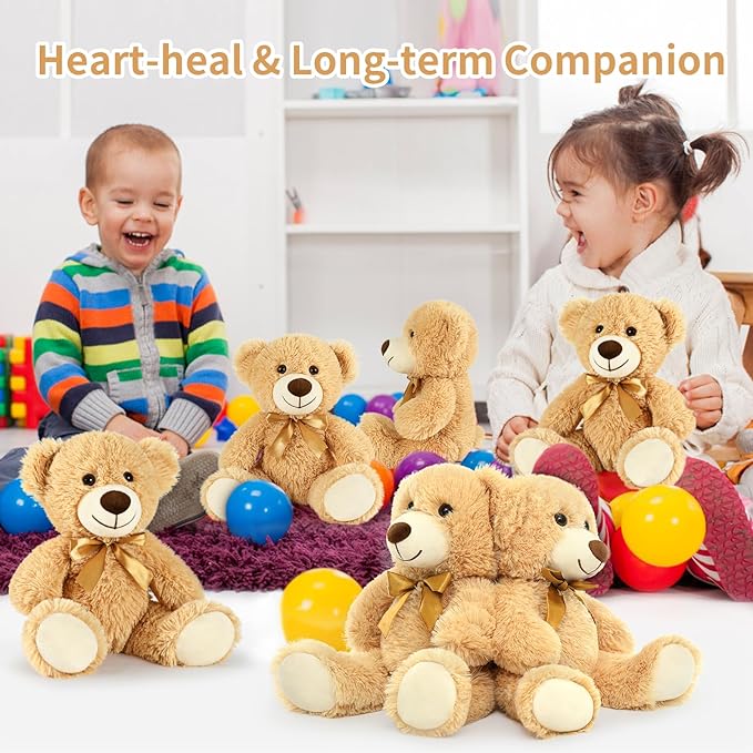 MorisMos Teddy Bear Stuffed Animal 8 Packs 14 in Teddy Bears in Bulk Small Teddy Bear for Centerpiece Baby Shower, Light Brown