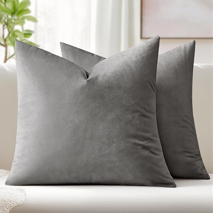 MIULEE Velvet Throw Pillow Covers 22x22 Inch Pack of 2 Grey | Soft Solid Decorative Pillow Covers, Modern Luxury Home Decor, for Couch Chair Sofa Bedroom Livingroom