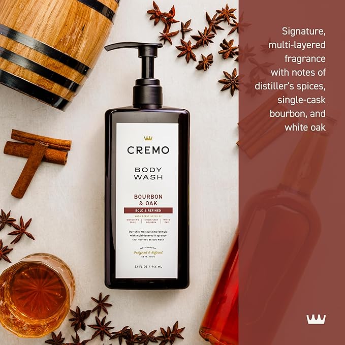 Cremo Rich-Lathering Bourbon & Oak Body Wash for Men, 32 Fl Oz