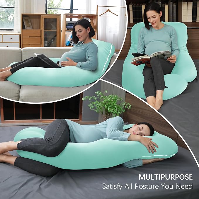 MOON PARK Pregnancy Pillows for Sleeping - U Shaped Full Body Maternity Pillow with Removable Cover - Support for Back, Legs, Belly, HIPS - 65 Inch - Turquoise - Cooling Cover