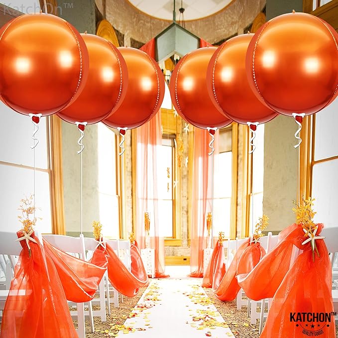 KatchOn, Orange Balloons - Big, 22 Inch, Pack of 6 | 4D Foil Metallic Balloon for Birthday Decorations, Orange Party Decor | Baby Shower Decorations, Basketball Party Decorations, Wedding, Graduation