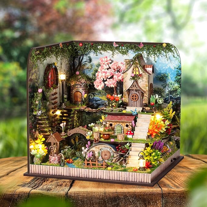 Foyucool DIY Miniature House Kit, Dollhouse Kit with Music and LED Light, Mini House Building Kits for for Adult to Building, Christmas Home Decorations Gifts for Family and Friends, Whisperwood