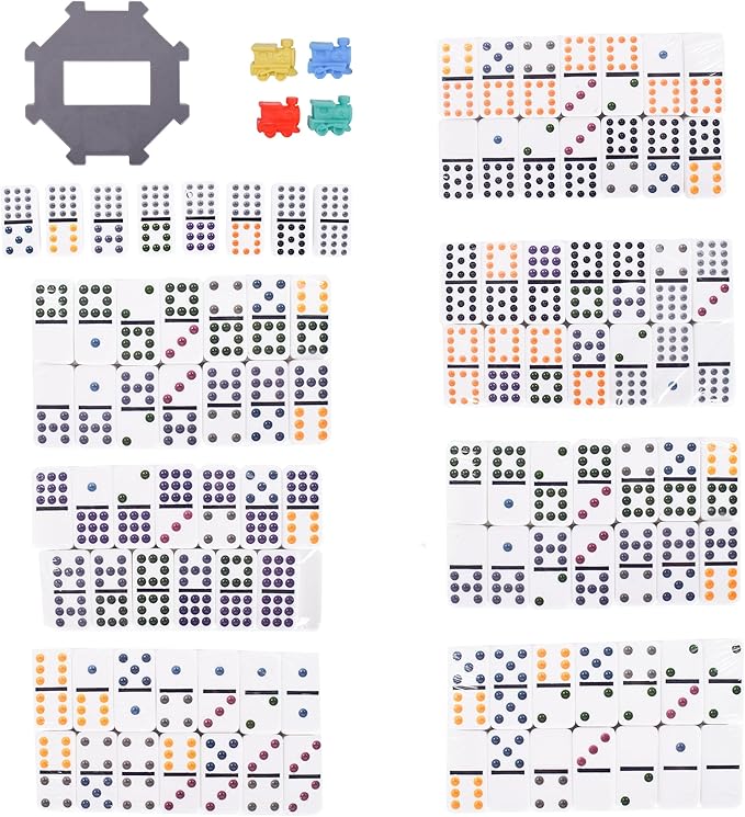 Sunny Days Entertainment Elbow Room Games Double Twelve Dominoes Set with 91 Dominoes, 10 Trains, Starter Piece, Storage Tin – Perfect for Mexican Train, Block, and Draw – for 2-8 Players