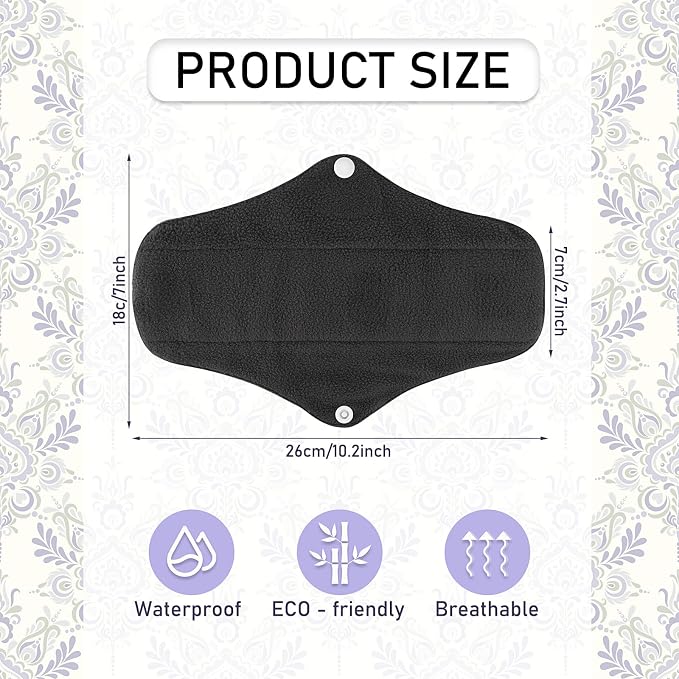 PHOGARY Reusable Menstrual Pads for Heavy Flow with Wet Bag, 7 Pieces Sanitary Pads Set with Wings for Women, Washable Overnight Cloth Panty Liners