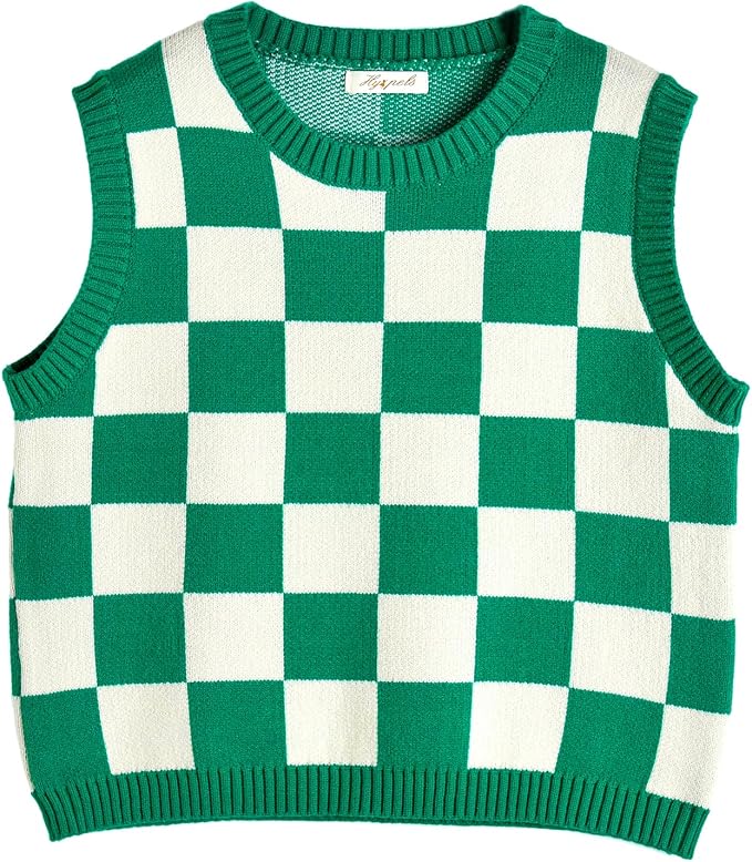 Women's Sweater Vest,Y2K Sleeveless Pattern Preppy Style Knitted Crop Tank Top for Girl
