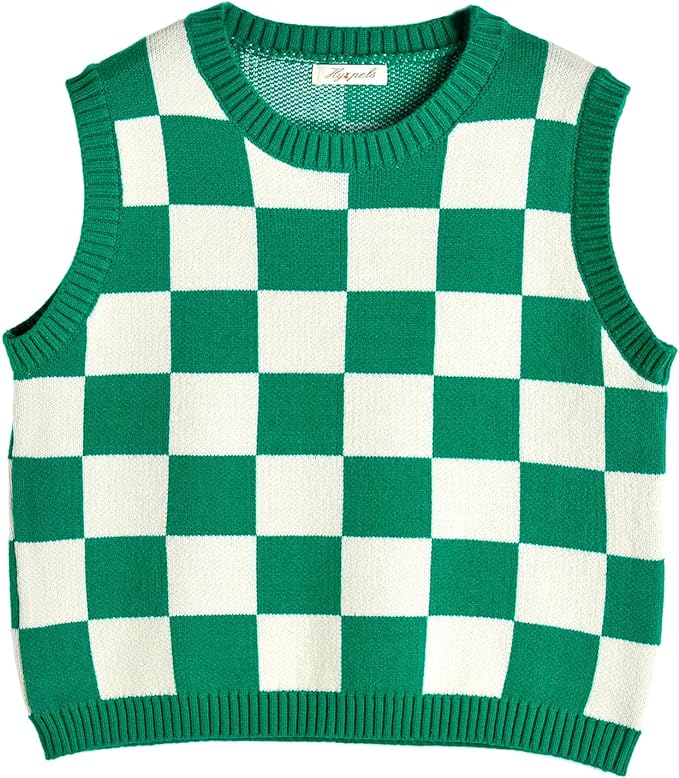 Women's Sweater Vest,Y2K Sleeveless Pattern Preppy Style Knitted Crop Tank Top for Girl