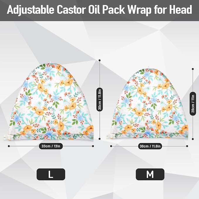 Castor Oil Pack Wrap for Head, Reusable Castor Oil Pack Wrap Organic Cotton for Women Sleeping，Castor Oil Pack Kit for Thinning, Balding, Dry and Damaged Hair(Oil Not Included) L