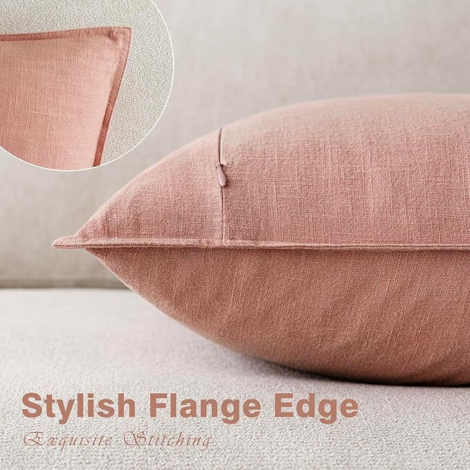 Foindtower Pack of 2, Decorative Linen Solid Throw Pillow Covers Accent Lumbar Cushion Case Boho Farmhouse Pillowcase for Chair Couch Sofa Bedroom Living Room Home Decor 12 x 20 Inch Coral Pink