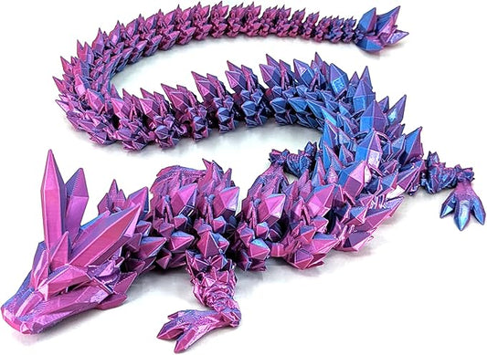Large 24" Articulated Crystal Dragon - Multi Color 3D Printed Plastic Dragon Figure - Rainbow Pearlescent Colors - Interlocked Body Segments and Legs (Large 24", Blue Raspberry)