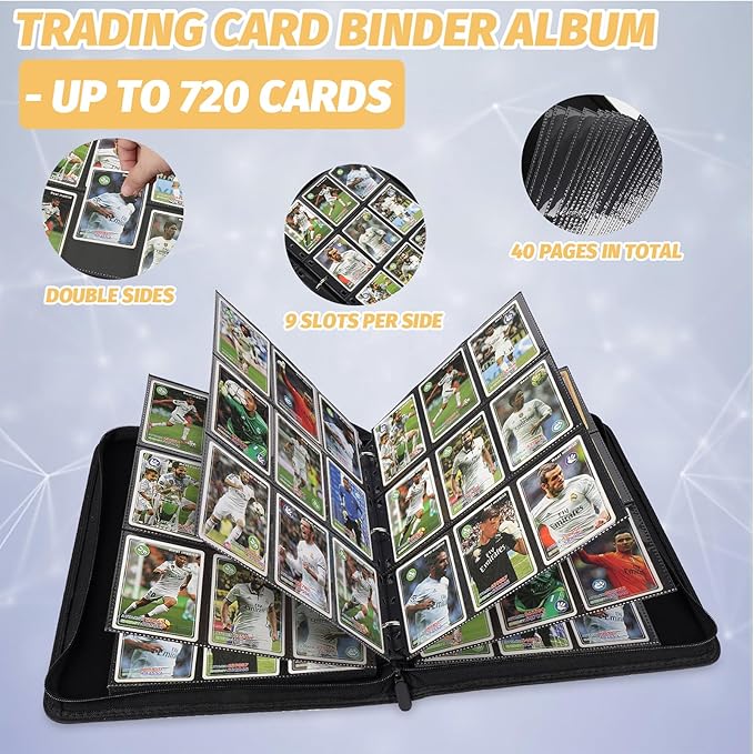 GERMUN 9 Pocket Card Binder, Premium Zip Trading Card Binder, 720 Double Sided Pocket PU Card Collection Binder, Collector Card Album, Card Folder for MTG, TCG, Sports Cards, Game Cards (RED)