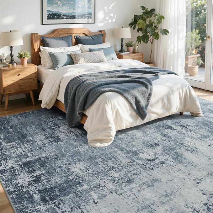 8x10 Ft Large Area Rugs for Living Room, Soft Non-Slip Washable Rugs Modern Abstract Pattern Carpet for Bedroom Indoor Floor Nursery Home Decor (Blue)