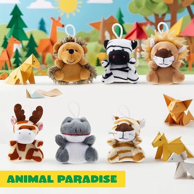 JOYIN 24 Pcs Mini Safari Animal Plush Toys (24 Units 2.4" Each), Animals Keychain Decoration for Kids, Small Stuffed Animal Bulk for Kids, Carnival Prizes, School Gifts, Halloween Goodie Bags