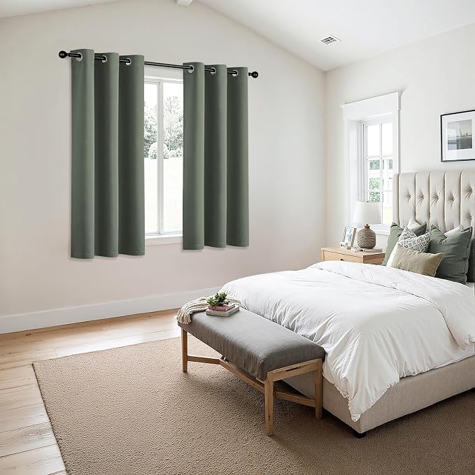 MIULEE Blackout Curtains for Bedroom 2 Panel 40 x 63 Inch Long Dark Mallard | Thermal Insulated, Living Room Darkening Grommet Drapes, Noise Reducing, Light Blocking Window Treatments