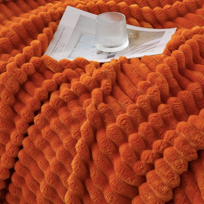 Orange Throw Blanket for Couch Sofa 50x60 inches Striped Design | Fleece Blankets Room Home Decor Lightweight Plush Soft Cozy Gifts for Women Mom