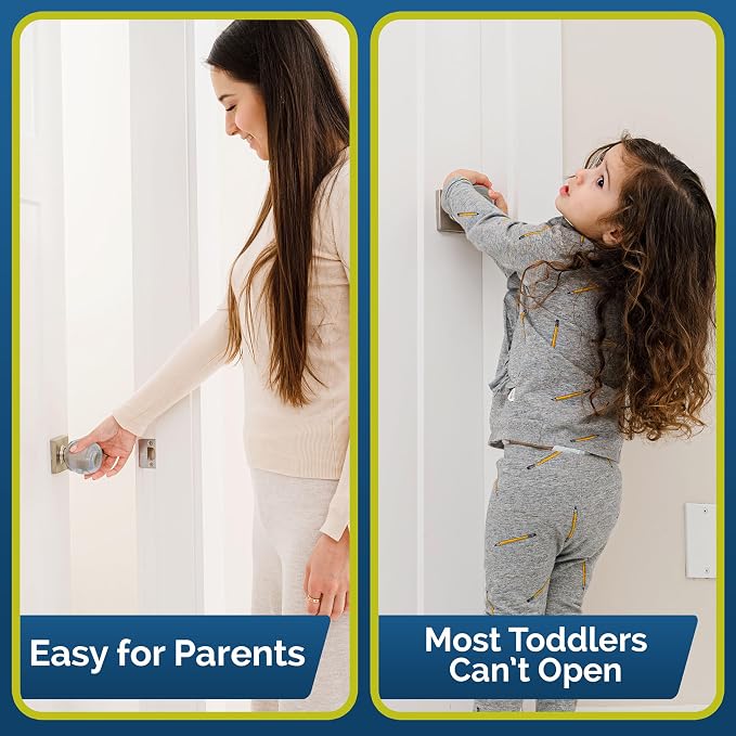 Child Safety Door Knob Cover (4 Pack) Hard-to-Remove Dual-Lock Door Handle Covers for Kids – Reusable Baby Proof Door Knob Locks – Installs Easily, No Tools Needed (Semi-Clear)
