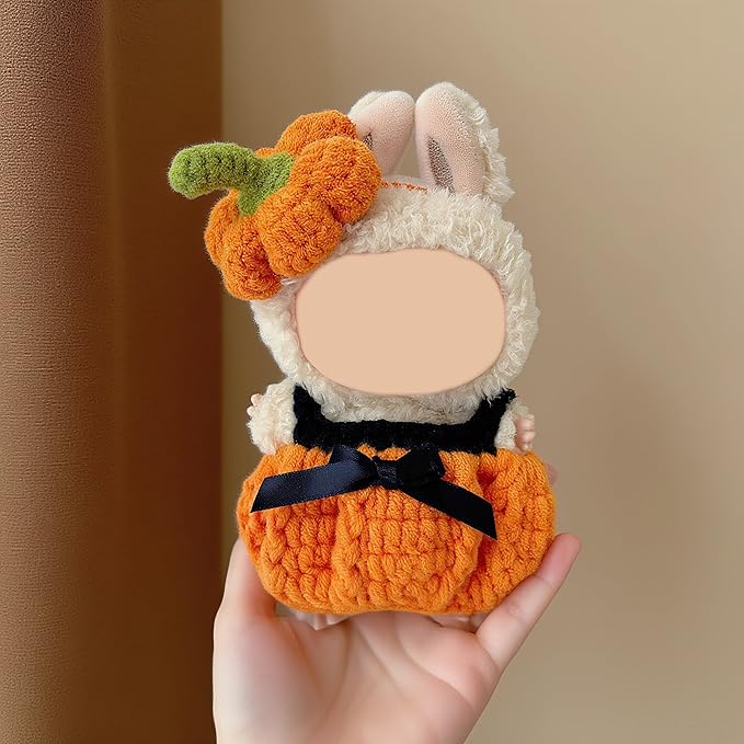 17cm Doll Clothes, Halloween Witch Hat and Pumpkin Costume Set Handcrafted Crochet Halloween Clothes for 6.7"(No Doll Included) (Style02)