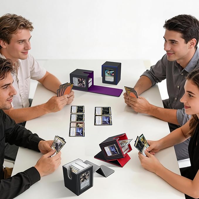 UAONO 4 Pack Commander Deck Box for MTG, Magnetic Card Boxes, Fits 100+ Double-Sleeved Cards, with 8 Dividers, 4 Top Loaders, Fits TCG/PTCG/YGO/Sports Cards