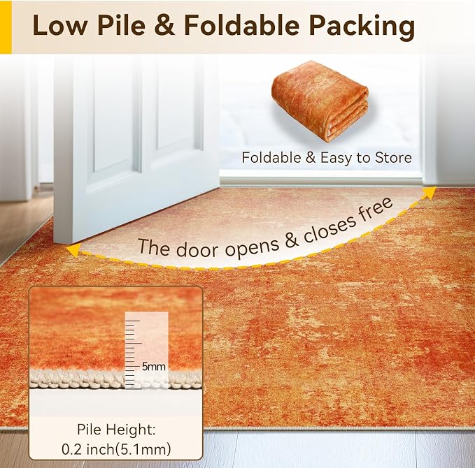 RELEANY Washable 5'x7' Abstract Area Rug for Living Room Orange | carpet for bedroom, kitchen, office, hallway and entryway, printed pattern, non-slip, soft, stain-resistant, easy to clean