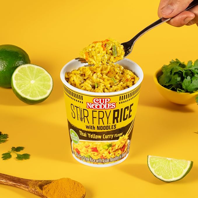 Nissin Cup Noodles Stir Fry Rice with Noodles, Thai Yellow Curry, 2.61 Ounce (Pack of 6)