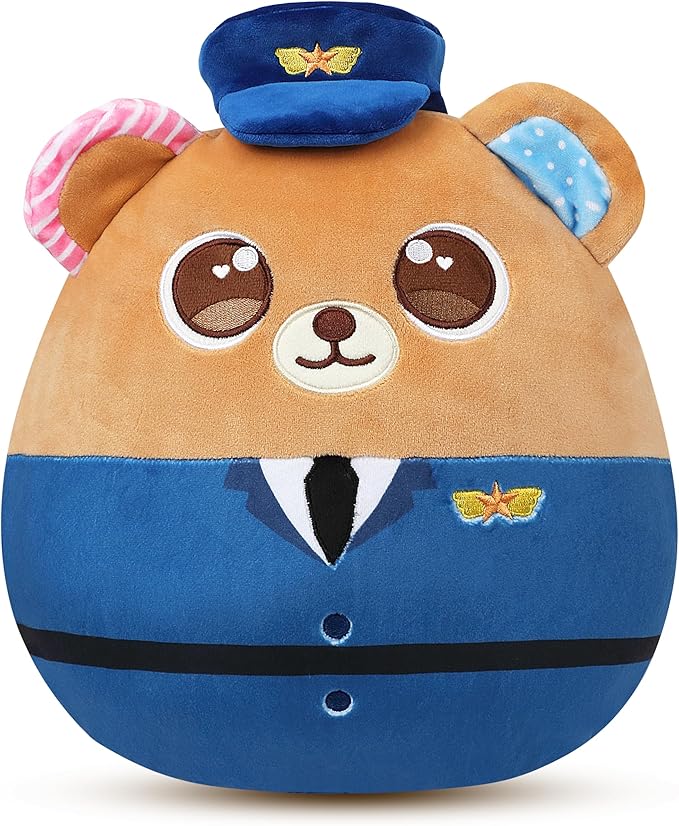 Easfan Policeman Bear Plush Pillow Soft Plush Toy Cute Stuffed Animal Home Room Decoration Gifts for Kids Toddlers,12''