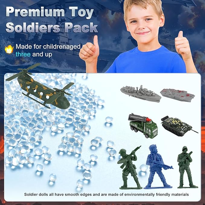 Army Men Playset - Large Set Including Army Men Action Figures, Battle Mat, Army and Navy Weapon Gear Accessories, Military Combat Toys, Army Toys for Boys Age 4-12