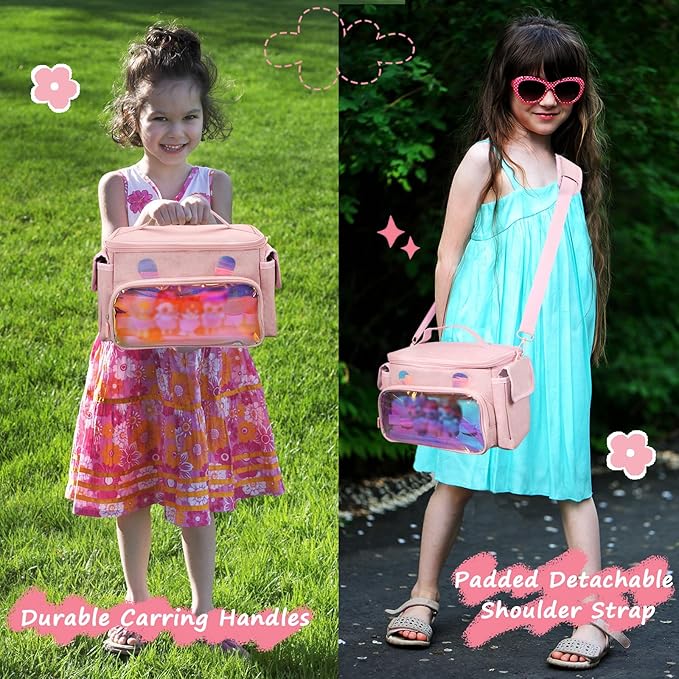 Carrying Case Fit for Toniebox 2 & 1, Cute Storage Bag Compatible with Little Tikes Story Dream Machine Starter Set, Tonies Characters and Accessories, Pink (Bag Only)