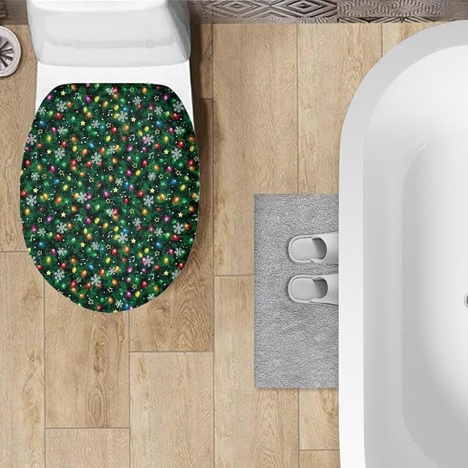 Toilet Seat Cover, Machine Washable Reusable Toilet Seat Cover, Fits Most Round, Elongated and Oval Toilet Lid Cover-Christmas Tree
