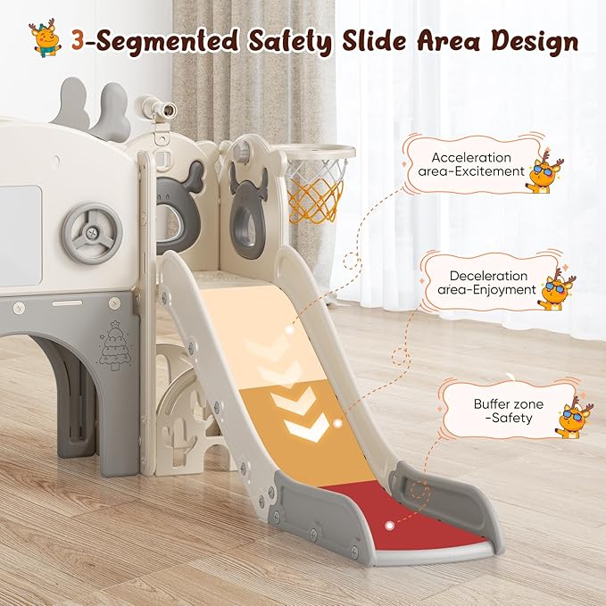 Toddler Slide, 10 in 1 Toddler Playset - Upgrade with Kids Slide, Drawing Board, Golf Set, Basketball Hoop and Storage Space for Age 1-3, Indoor and Outdoor Playground