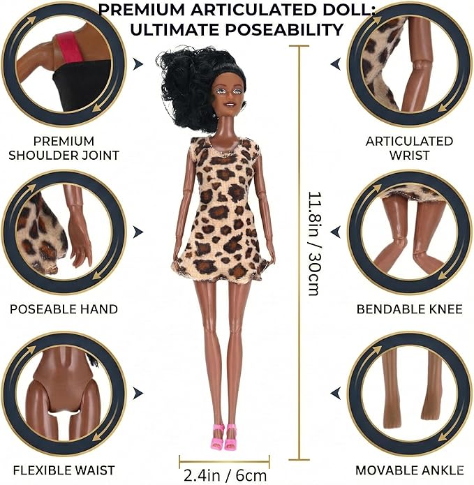 Liberty Imports 12 Piece African American Black Toy Doll Playset, 11.8" Premium Fashion Diversity Dolls, Variety Pack for Kids, Girls' Party Favors