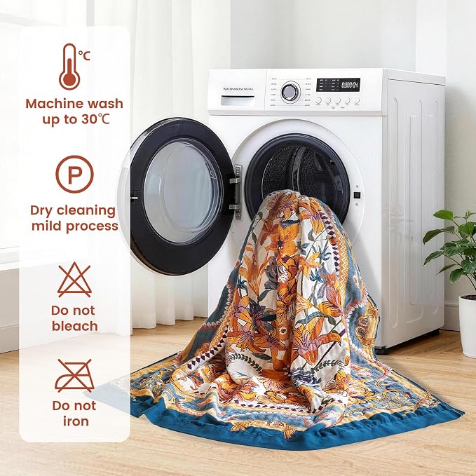 MSGKV Boho Throw Blanket 90"x90" Summer Cotton Victoria Floral Blanket | Muslin Throw, Victoria Floral, Reversible Woven, Lightweight Comfort, Farmhouse Decor, All Seasons, Machine Washable