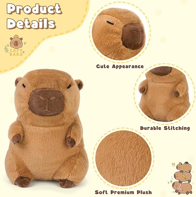 Elcoho 12 Inch Cute Capybara Plush Soft Capybara Stuffed Animal Plush Toy Kawaii Pillow Doll Hugging Gifts for Girls Boys Adults Birthdays Holidays Favors, Home Decorations