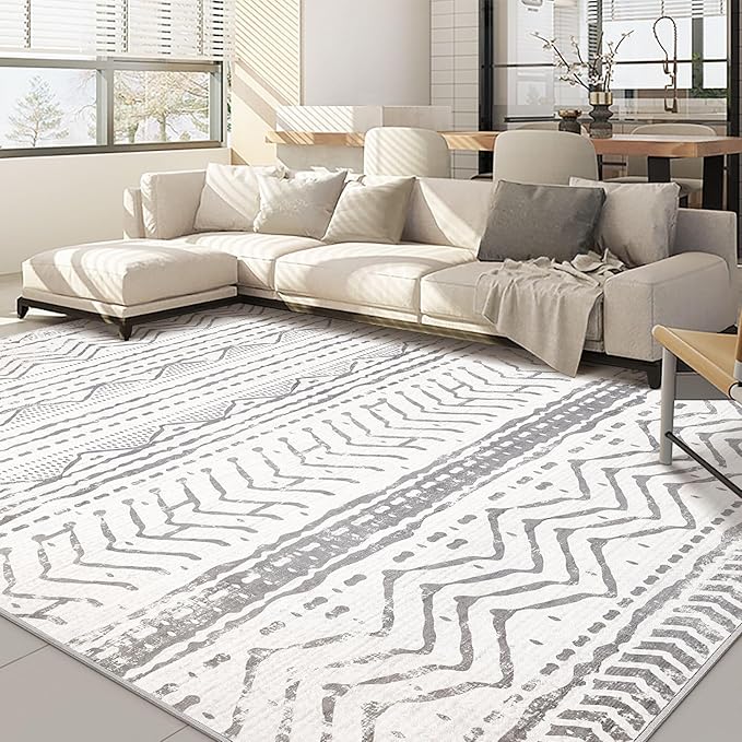 Nakagishi Boho 5x7 Area Rug Living Room Rugs Machine Washable Grey White | Soft, Pet & Kid Friendly, Carpet for Living Room/Bedroom/Office/Kitchen/Nursery, Daily Home Decor Stain Resistant Moroccan