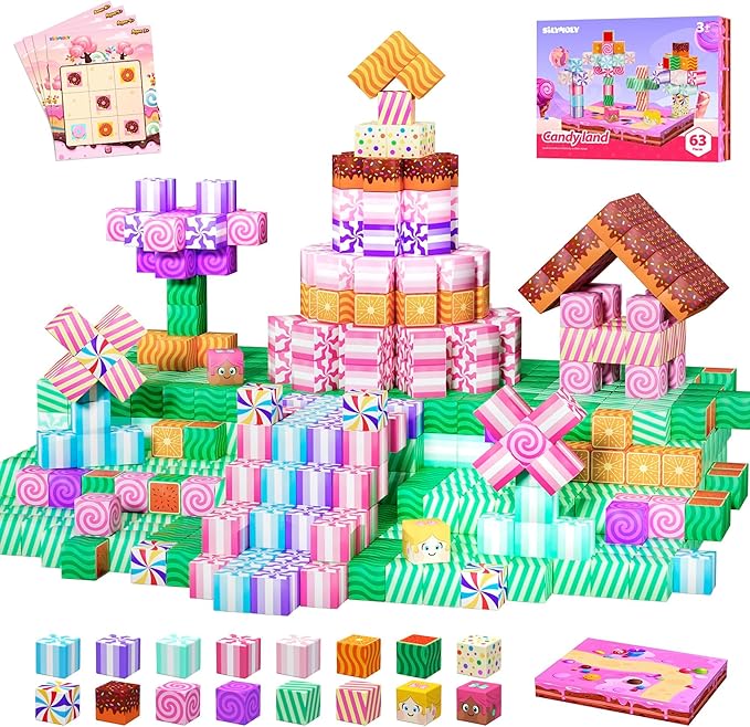 Magnetic Blocks Candy Land Edition, Magnetic Tiles Building Blocks Boys & Girls Toys Age 3-5 4-8 5-7 Sensory Gift for Kids，Magnets Cubes，Upgraded STEM Gift 1.2 Inches