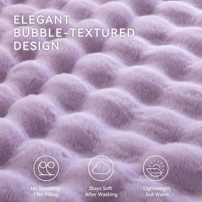 Faux Fur Throw for Couch - Light Purple Bubble Blanket 50"x60" | Fluffy Plush Fuzzy Throw for Sofa & Bed, Super Soft Cozy Comfrt Blanket, Luxury Aesthetic Purple Decor Gift for Women