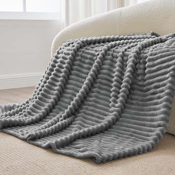 BEDELITE Ribbed Twin Blanket for Couch & Bed, Grey, 60"x80" | Ultra-Soft Plush Fleece, Cozy, Warm Yet Lightweight, Ribbed Texture, Home Decor, Machine Washable, Giftable, All-Season Use