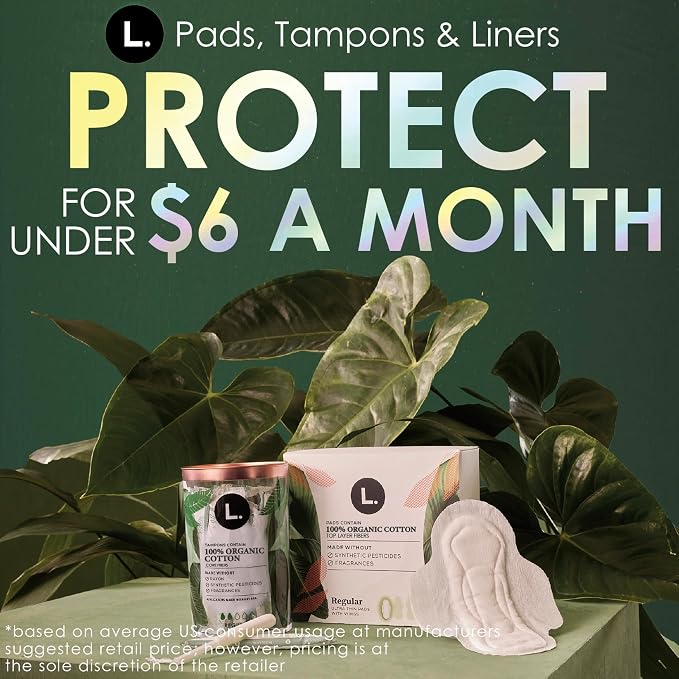 L. Ultra Thin Pads for Women, Organic Cotton Top Layer, Super + Extra Long Overnight Duo Pack Absorbency, Menstrual Pads with Wings, 32 Count