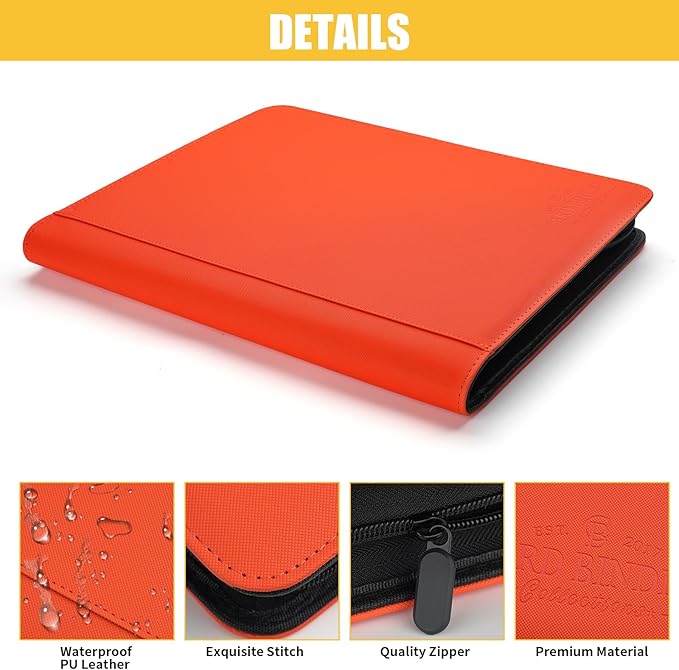 Toploader Binder,Toploader Hard Cases, 9-Pocket Pages Sleeves Hold up 288 Cards.Toploader Card Binder with Sleeves for “3×4” rigid，Card Holder(Hermes Orange)