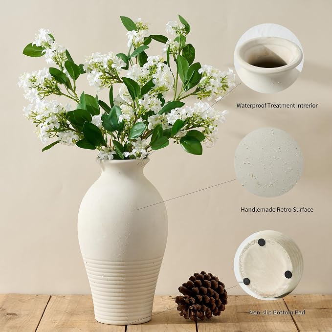 Ceramic Flower Vase Home Decor,11inches Large Farmhouse Table Vases | Rustic Vintage Living Room Kitchen Bedroom Decorations for Home, Shelf, Fireplace Mantel Decoration (11",Off-White)