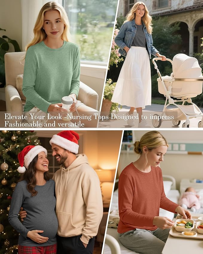 3 Pack Nursing Tops for Breastfeeding Maternity Shirts Zipper Long Sleeve Round Neck Knit Casual Nursing Clothes