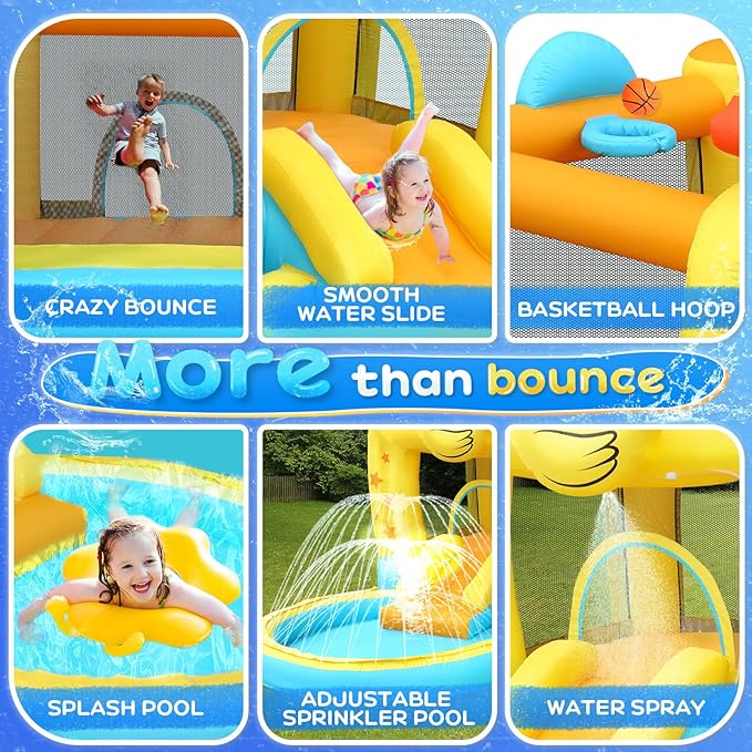 (2026 New) JOYMOR Water Slide Bounce House w/Ball Pit, Slide, Sprinklers, Toddler Bounce House Castle Indoor Outdoor, Inflatable Water Slide for Kids 3-6 (Air Blower, Carrying Bag Included)