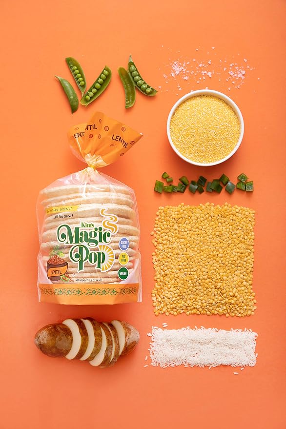 Kim's Magic Pop Freshly Popped Rice Cakes | Vegan | LentilFlavor | 12 Bags | 15 Cakes per Bag | Low Carb, Sugar Free, Fat Free, Natural, Multigrain Korean Snack | Easy Bread, Chip, Cracker Replacement