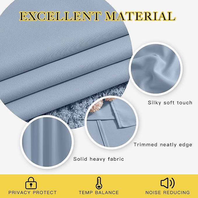 NICETOWN Vintage Blue Doorway Curtains 78 inches Long for Bedroom, Grommet Window Treatment Thermal Insulated Privacy Blackout Curtains & Drapes for Living Room, Set of 2, W52 x L78