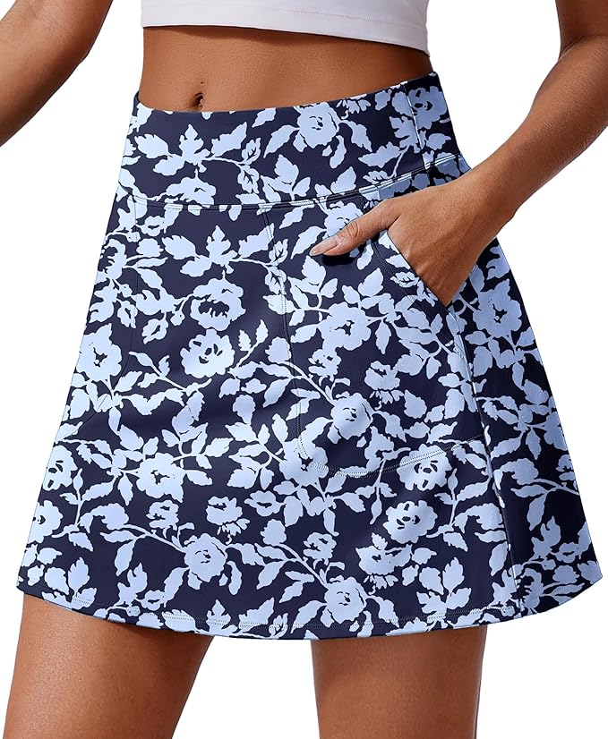 PINSPARK 17" Golf Skorts for Woman High Waisted Tennis Skirt with 4 Pockets | Lightweight, Quick Dry, 4-Way Strecth, Breathable, Tummy Control, UPF 50+ Athletic Skort for Workout, Pickleball, Gym, Casual
