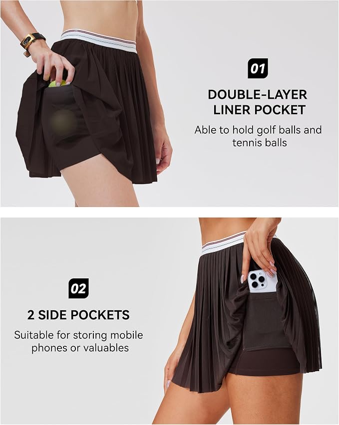 Mudere 2 Piece Golf Outfits for Women Tennis Skirt Set Built-in Shorts | Deep V-Neck Lapel, Silky Breathable High Stretch Fabric, Side Pockets, Activewear, Athletic Wear