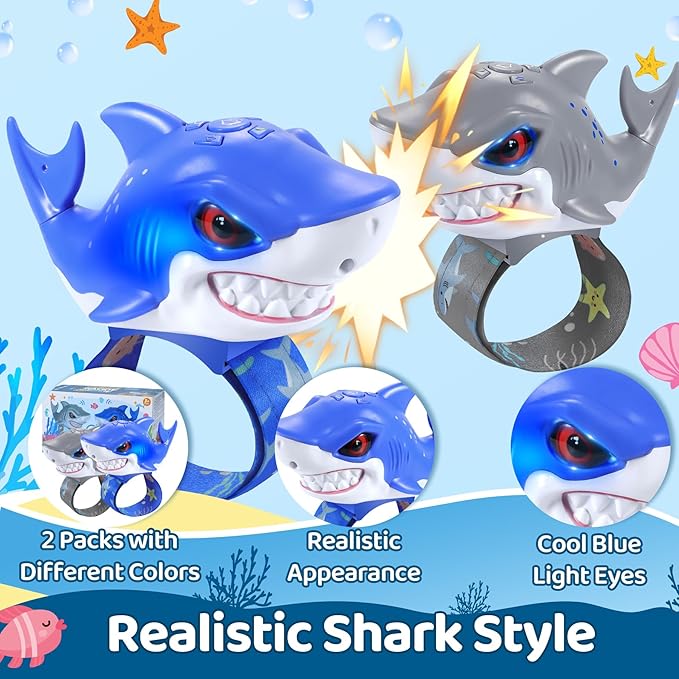 Vvinca Walkie Talkies for Kids 2 Pack - Toys for Boys Age 3-5 5-7 8-12 Christmas Birthday Gifts for Toddlers Adjustable Strap Long Range Clear Sound Camping Outdoor Game Shark Walkie-Talkie